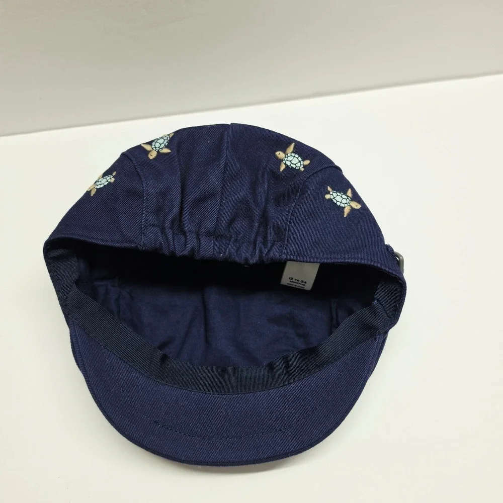 Janie and Jack Navy Blue Sea Turtle Embroidered Flat Cap Newsboy Hat 12-24M